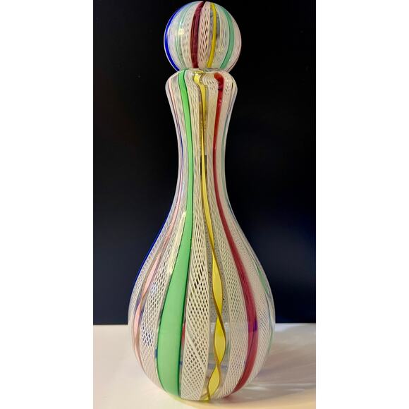 RARE Murano Zanfirico Latticino Glass Decanter Arlecchino Ribbon Gold Aventurine - Picture 2 of 11
